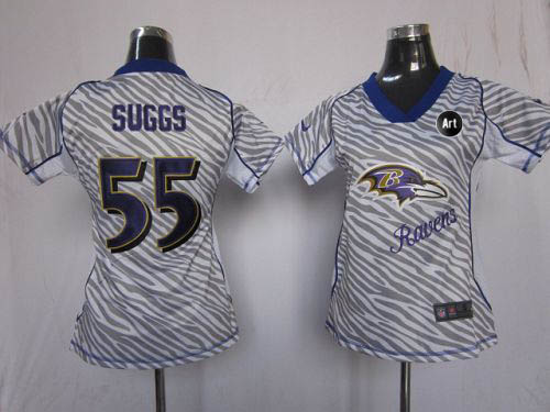  Ravens #55 Terrell Suggs Zebra With Art Patch Women's Stitched NFL Elite Jersey