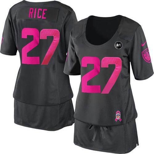  Ravens #27 Ray Rice Dark Grey With Art Patch Women's Breast Cancer Awareness Stitched NFL Elite Jersey