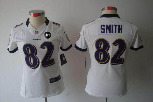  Ravens #82 Torrey Smith White With Art Patch Women's Stitched NFL Limited Jersey