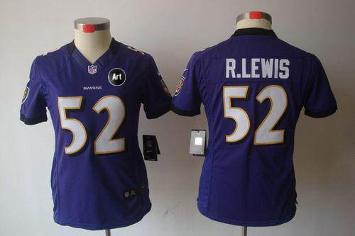  Ravens #52 Ray Lewis Purple Team Color With Art Patch Women's Stitched NFL Limited Jersey