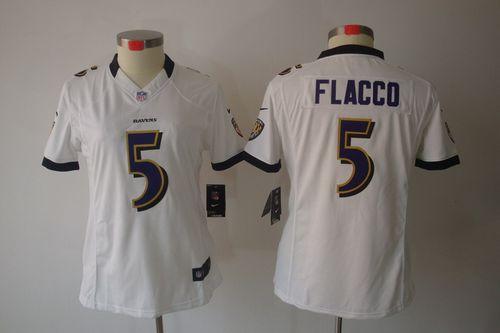  Ravens #5 Joe Flacco White Women's Stitched NFL Limited Jersey