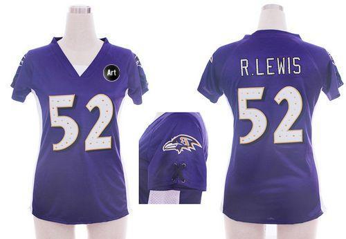  Ravens #52 Ray Lewis Purple Team Color Draft Him Name & Number Top With Art Patch Women's Stitched NFL Elite Jersey