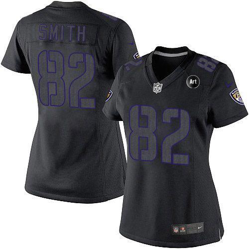  Ravens #82 Torrey Smith Black Impact With Art Patch Women's Stitched NFL Limited Jersey