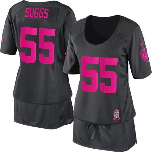  Ravens #55 Terrell Suggs Dark Grey Women's Breast Cancer Awareness Stitched NFL Elite Jersey
