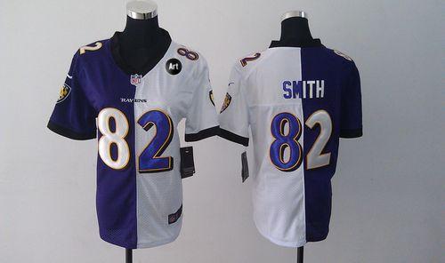  Ravens #82 Torrey Smith Purple/White With Art Patch Women's Stitched NFL Elite Split Jersey