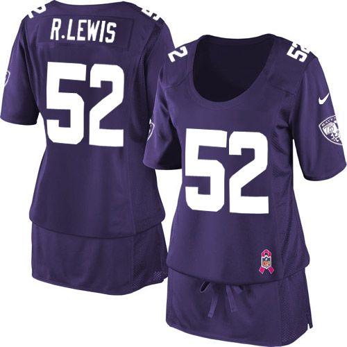  Ravens #52 Ray Lewis Purple Team Color Women's Breast Cancer Awareness Stitched NFL Elite Jersey