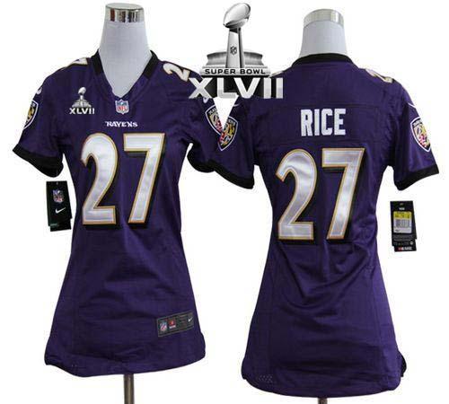 Ravens #27 Ray Rice Purple Team Color Super Bowl XLVII Women's Stitched NFL Elite Jersey
