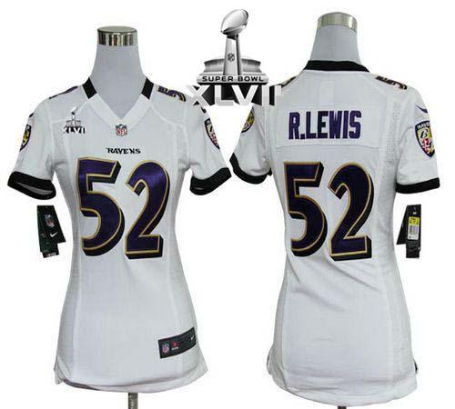  Ravens #52 Ray Lewis White Super Bowl XLVII Women's Stitched NFL Elite Jersey