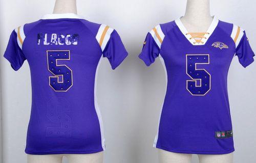  Ravens #5 Joe Flacco Purple Women's Stitched NFL Elite Light Diamond Jersey