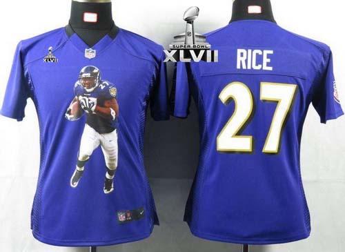  Ravens #27 Ray Rice Purple Team Color Super Bowl XLVII Women's Portrait Fashion NFL Game Jersey