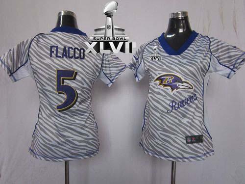  Ravens #5 Joe Flacco Zebra Super Bowl XLVII Women's Stitched NFL Elite Jersey