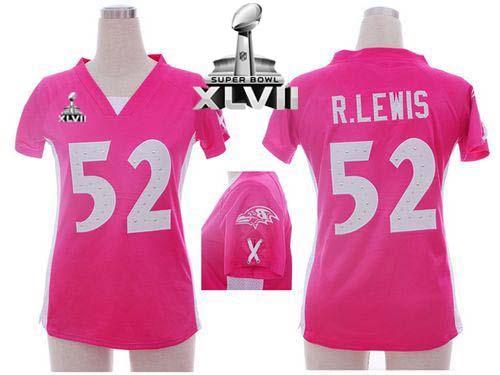  Ravens #52 Ray Lewis Pink Draft Him Name & Number Top Super Bowl XLVII Women's Stitched NFL Elite Jersey