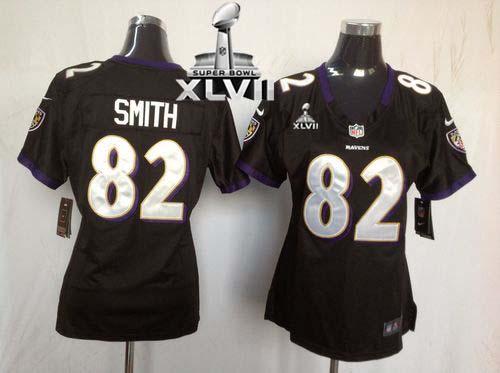  Ravens #82 Torrey Smith Black Alternate Super Bowl XLVII Women's Stitched NFL Elite Jersey