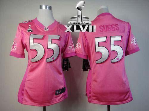 Ravens #55 Terrell Suggs Pink Super Bowl XLVII Women's Be Luv'd Stitched NFL Elite Jersey