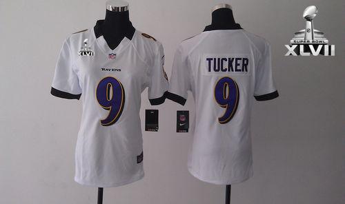  Ravens #9 Justin Tucker White Super Bowl XLVII Women's Stitched NFL Elite Jersey
