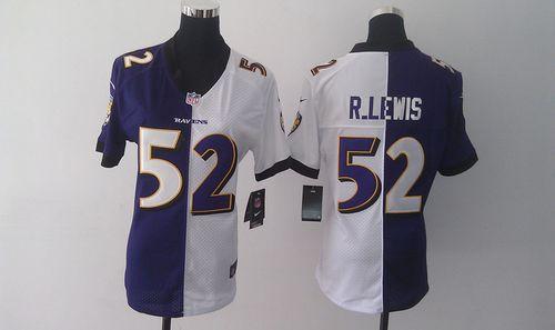  Ravens #52 Ray Lewis Purple/White Women's Stitched NFL Elite Split Jersey