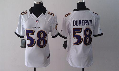  Ravens #58 Elvis Dumervil White Women's Stitched NFL Elite Jersey