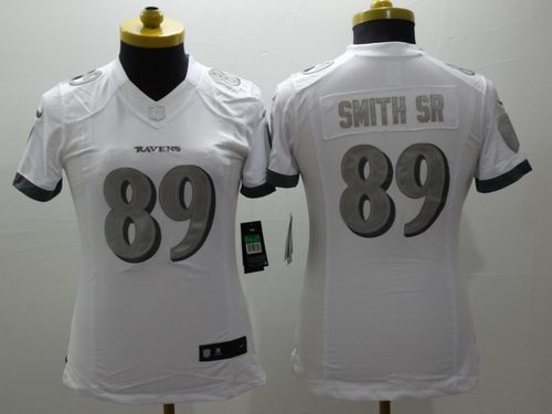  Ravens #89 Steve Smith Sr White Women's Stitched NFL Limited Platinum Jersey
