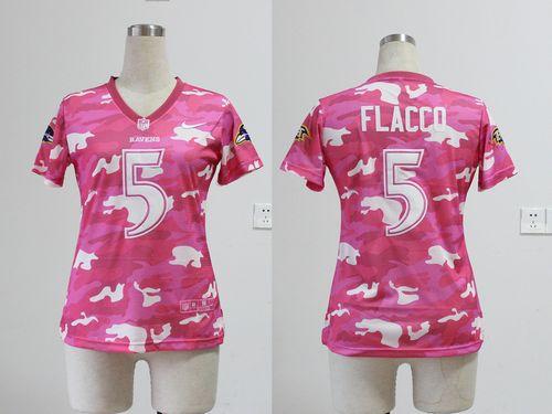  Ravens #5 Joe Flacco Pink Women's Stitched NFL Elite Camo Fashion Jersey