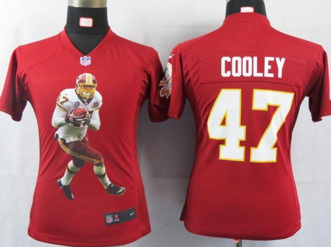  Redskins #47 Chris Cooley Burgundy Red Team Color Women's Portrait Fashion NFL Game Jersey