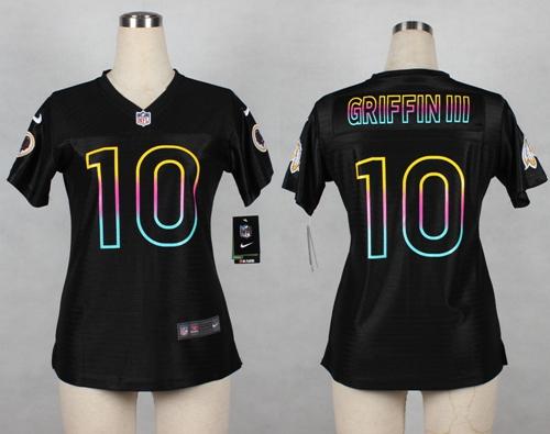  Redskins #10 Robert Griffin III Black Women's NFL Fashion Game Jersey