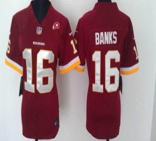  Redskins #16 Brandon Banks Burgundy Red Team Color With 80TH Patch Women's Stitched NFL Elite Jersey