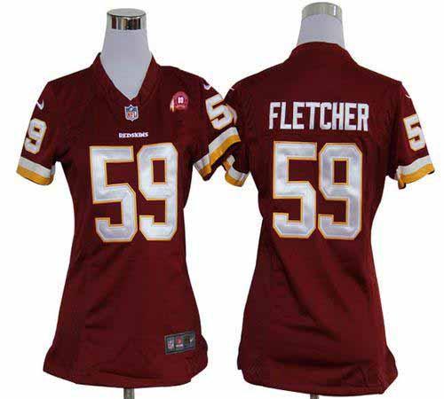  Redskins #59 London Fletcher Burgundy Red Team Color With 80TH Patch Women's Stitched NFL Elite Jersey