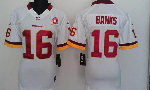  Redskins #16 Brandon Banks White With 80TH Patch Women's Stitched NFL Elite Jersey