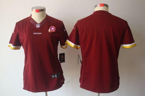  Redskins Blank Burgundy Red Team Color With 80TH Patch Women's Stitched NFL Limited Jersey