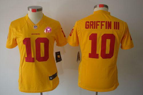  Redskins #10 Robert Griffin III Gold With 80TH Patch Women's Stitched NFL Limited Jersey