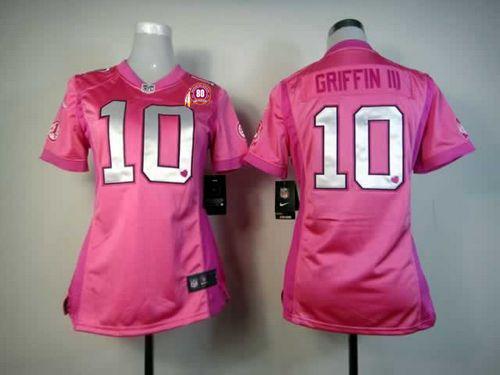  Redskins #10 Robert Griffin III Pink With 80TH Patch Women's Be Luv'd Stitched NFL Elite Jersey