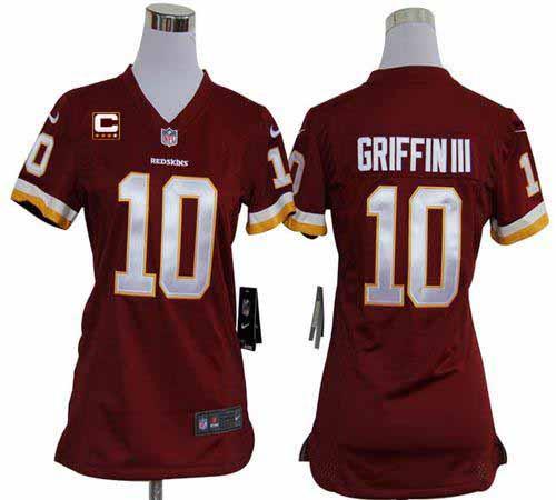  Redskins #10 Robert Griffin III Burgundy Red Team Color With C Patch Women's Stitched NFL Elite Jersey