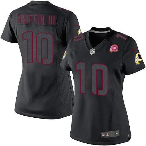 Redskins #10 Robert Griffin III Black Impact With 80TH Patch Women's Stitched NFL Limited Jersey