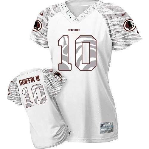  Redskins #10 Robert Griffin III White Women's Zebra Field Flirt Stitched NFL Elite Jersey