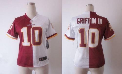  Redskins #10 Robert Griffin III Burgundy Red/White Women's Stitched NFL Elite Split Jersey