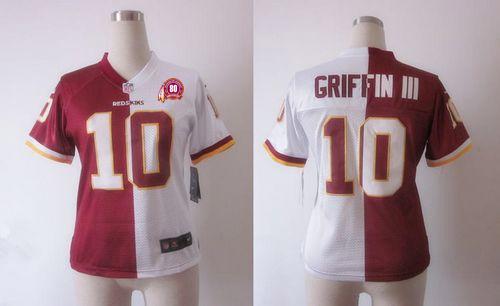  Redskins #10 Robert Griffin III Burgundy Red/White With 80TH Patch Women's Stitched NFL Elite Split Jersey