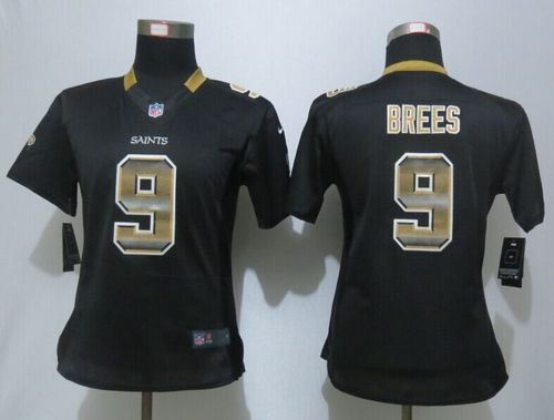  Saints #9 Drew Brees Black Team Color Women's Stitched NFL Elite Strobe Jersey