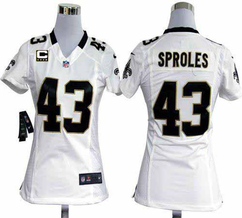  Saints #43 Darren Sproles White With C Patch Women's Stitched NFL Elite Jersey