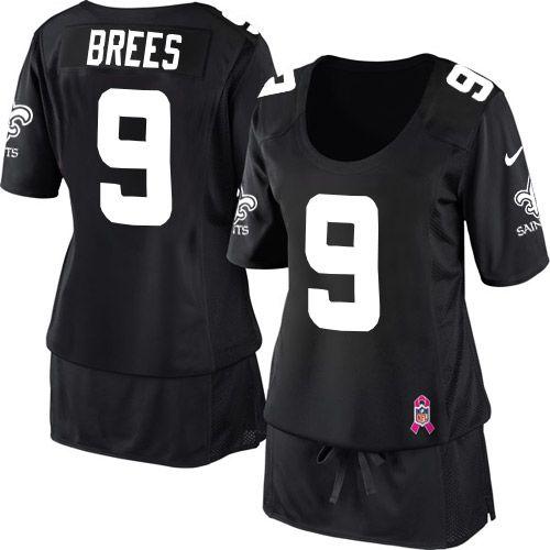  Saints #9 Drew Brees Black Team Color Women's Breast Cancer Awareness Stitched NFL Elite Jersey