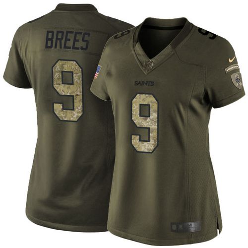  Saints #9 Drew Brees Green Women's Stitched NFL Limited Salute to Service Jersey