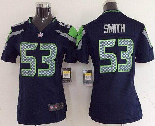  Seahawks #53 Malcolm Smith Steel Blue Women's Stitched NFL Elite Jersey
