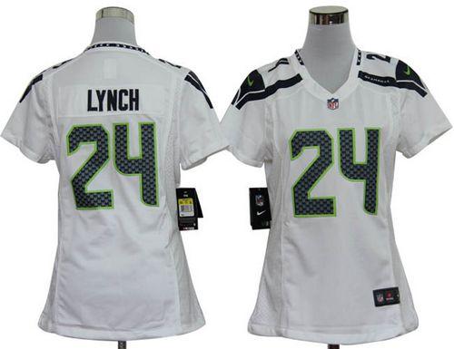  Seahawks #24 Marshawn Lynch White Women's Stitched NFL Elite Jersey