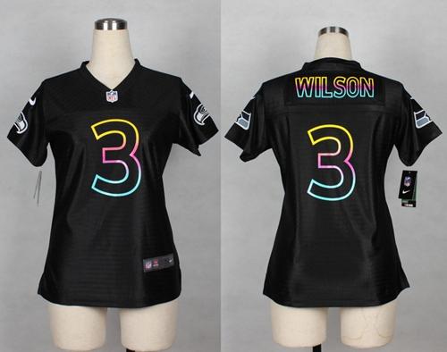  Seahawks #3 Russell Wilson Black Women's NFL Fashion Game Jersey