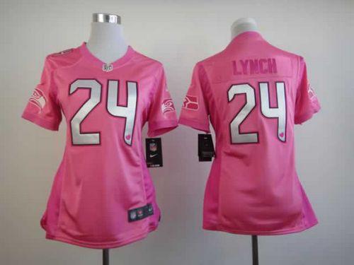  Seahawks #24 Marshawn Lynch Pink Women's Be Luv'd Stitched NFL Elite Jersey