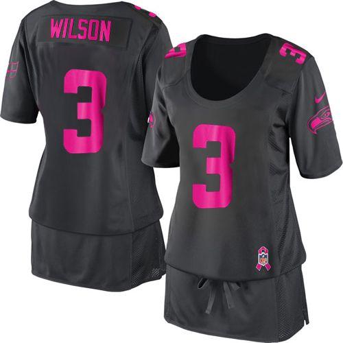  Seahawks #3 Russell Wilson Dark Grey Women's Breast Cancer Awareness Stitched NFL Elite Jersey