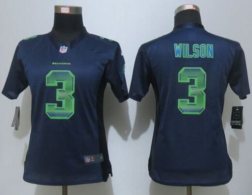  Seahawks #3 Russell Wilson Steel Blue Team Color Women's Stitched NFL Elite Strobe Jersey