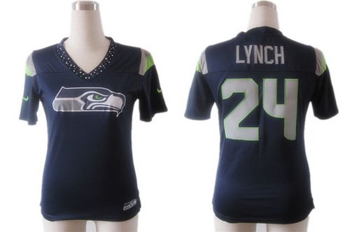  Seahawks #24 Marshawn Lynch Steel Blue Team Color Women's Team Diamond Stitched NFL Elite Jersey