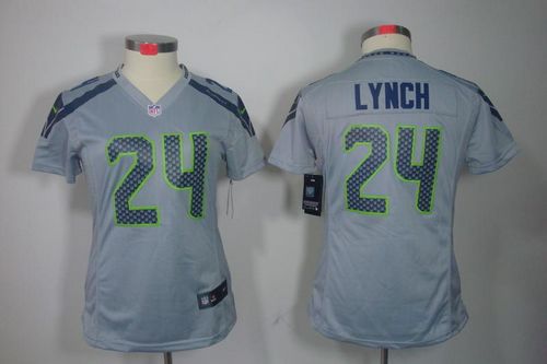  Seahawks #24 Marshawn Lynch Grey Alternate Women's Stitched NFL Limited Jersey
