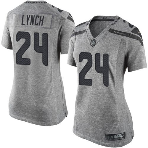  Seahawks #24 Marshawn Lynch Gray Women's Stitched NFL Limited Gridiron Gray Jersey