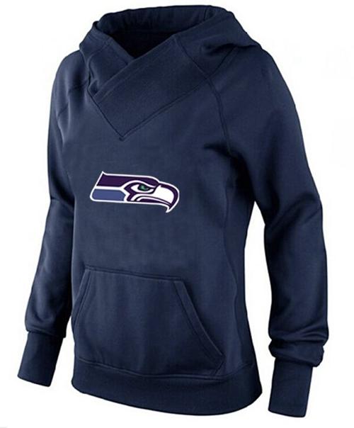 Women's Seattle Seahawks Logo Pullover Hoodie Navy Blue